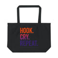 Large Eco Tote — "Hook. Cry. Repeat." / "Cinematic Emotional Damage." Graphic Reusable Tote