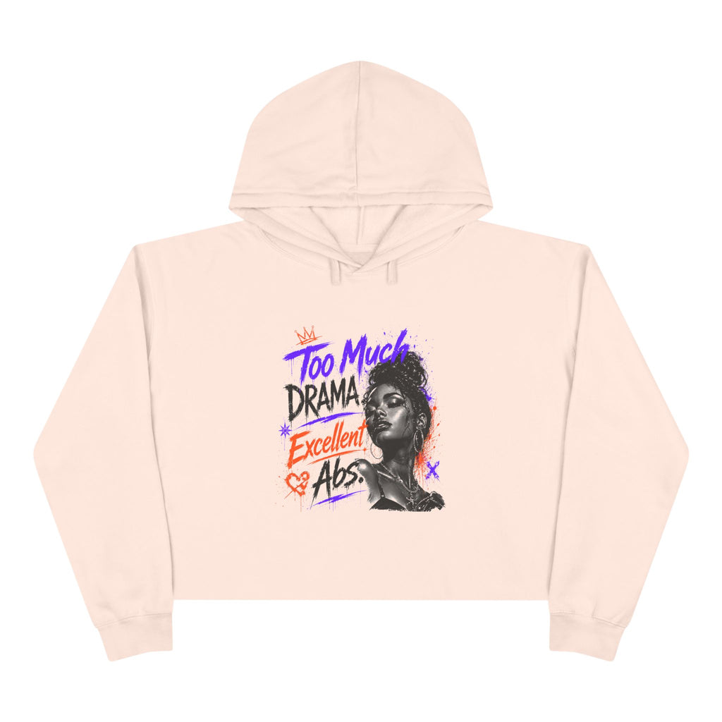 Too Much Drama Crop Hoodie — Retro Portrait Graphic Cropped Hoodie