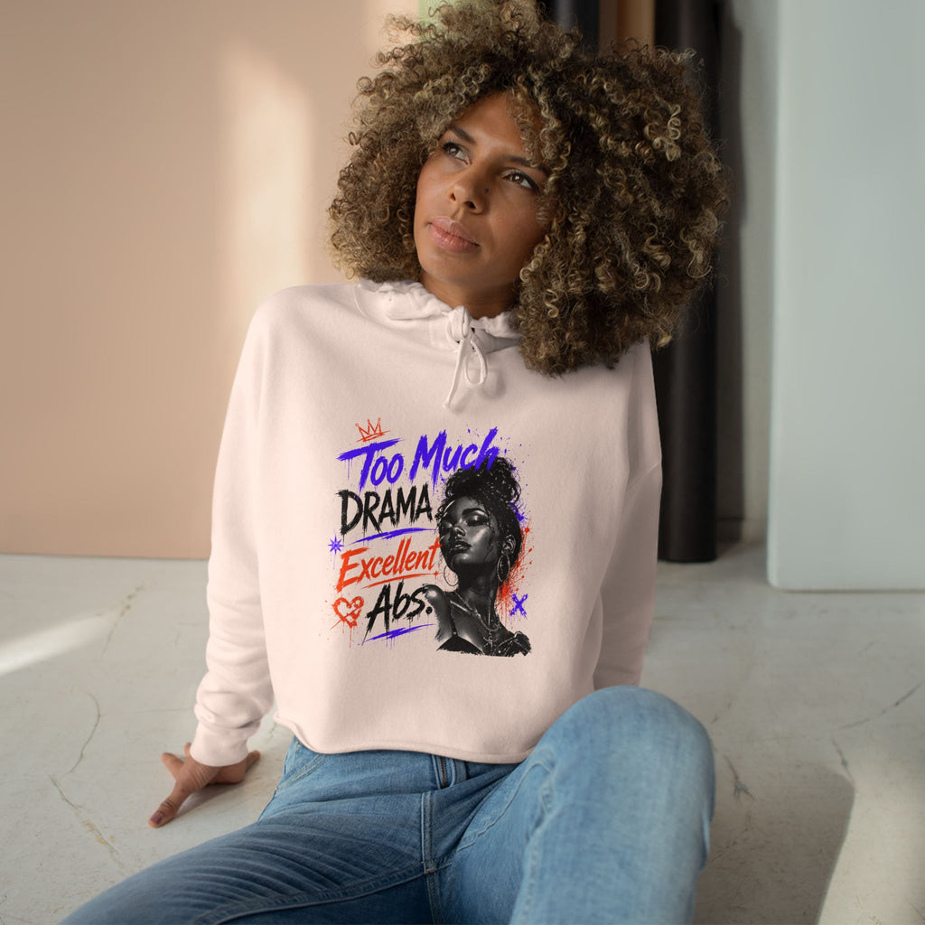 Too Much Drama Crop Hoodie — Retro Portrait Graphic Cropped Hoodie