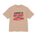 Red Flag Energy Tee — "Expert in Bad Choice and Worst Timing" Graphic T-Shirt
