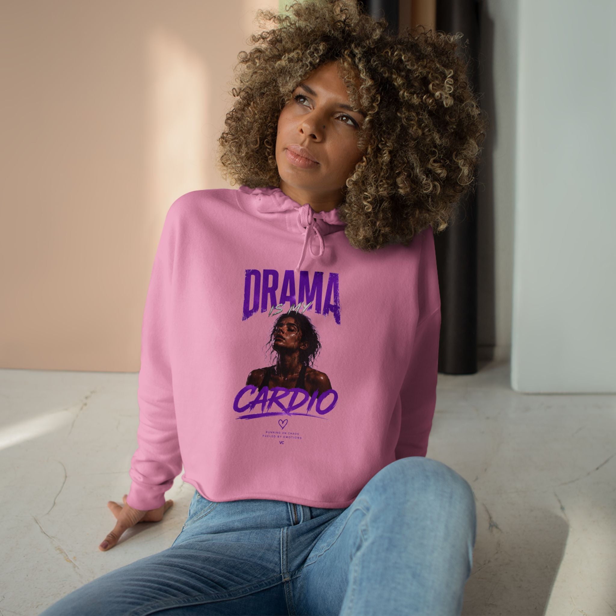 Drama Cardio Crop Hoodie — Graphic Cropped Pullover with Bold Typography