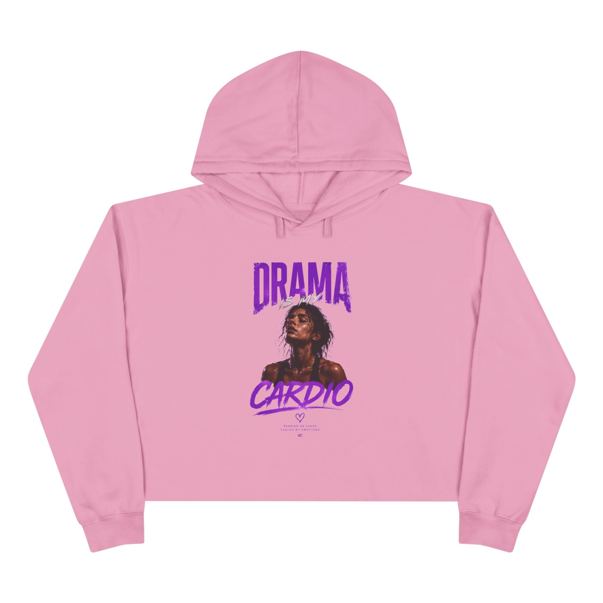 Drama Cardio Crop Hoodie — Graphic Cropped Pullover with Bold Typography