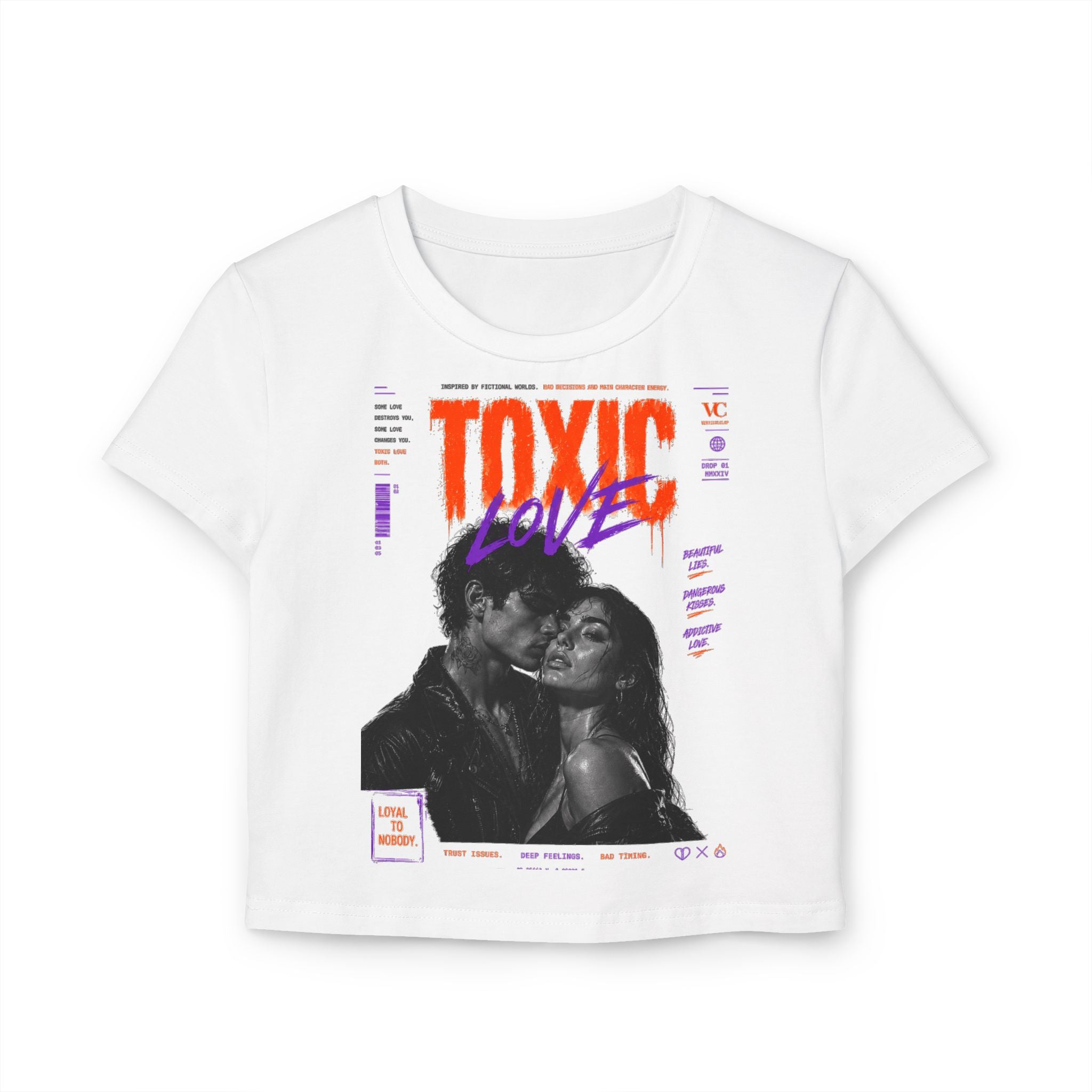 Toxic Love Women's Baby Tee – Retro Graphic Couple Crop Top