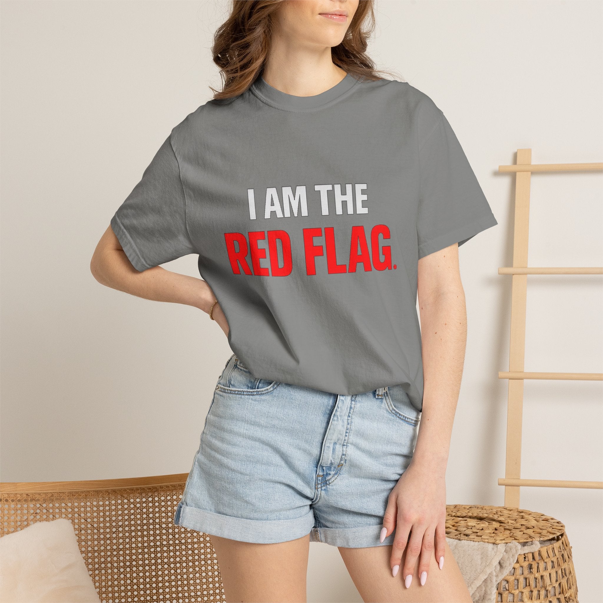 I Am The Red Flag T-Shirt — Funny Bold Text Graphic Tee (Back: "Everyone Has a Dark Side, What's Yours?")