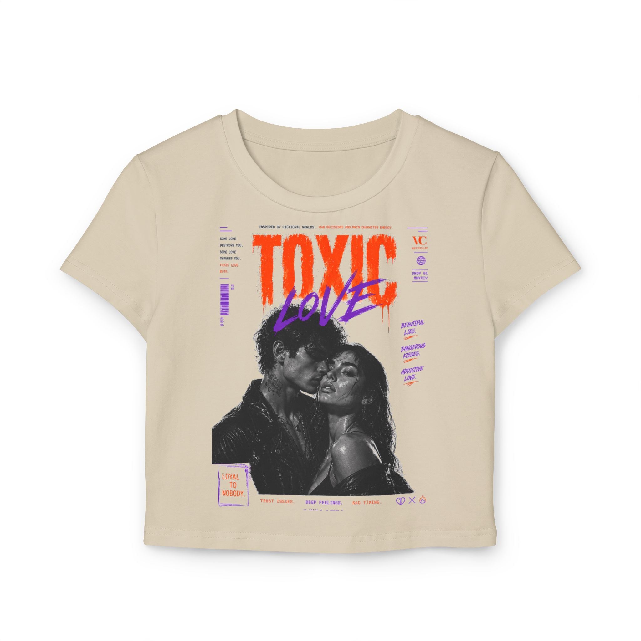 Toxic Love Women's Baby Tee – Retro Graphic Couple Crop Top
