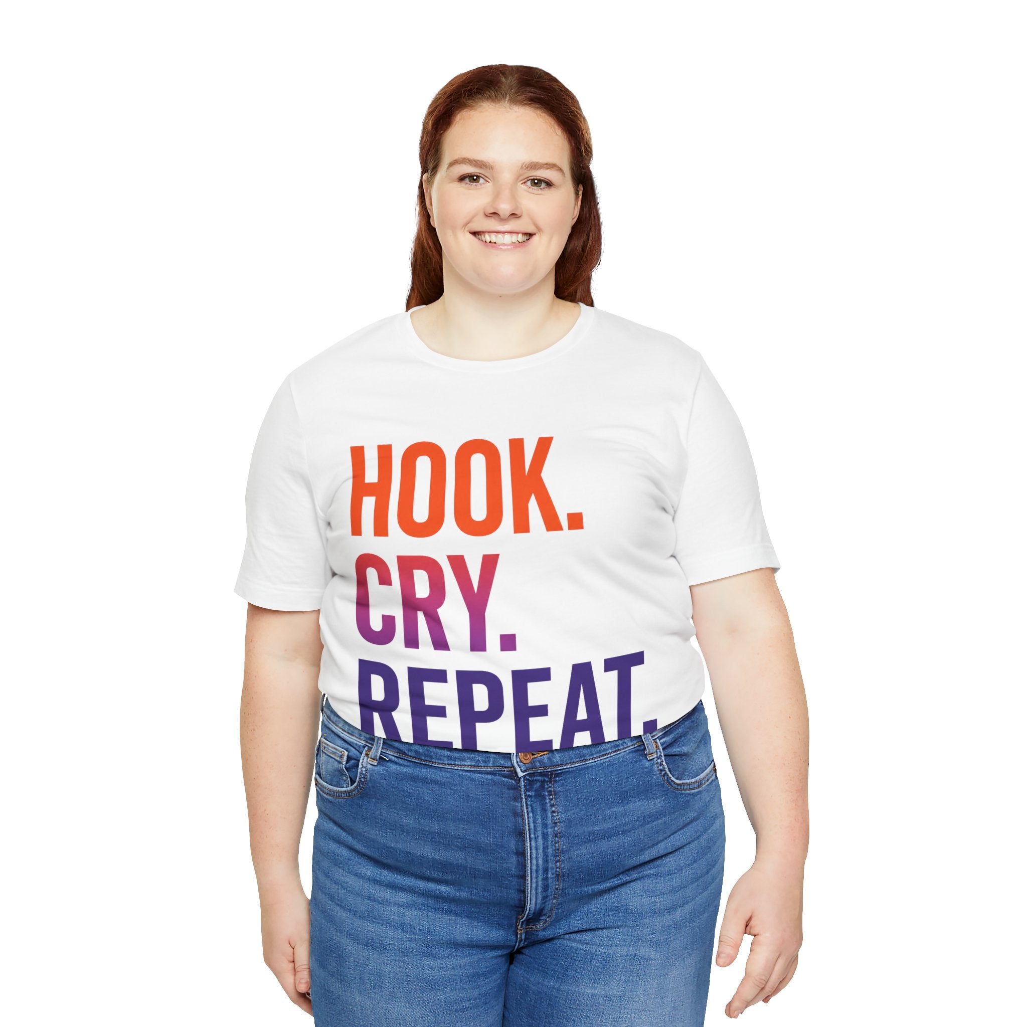 T-Shirt — "Hook. Cry. Repeat." Bold Fishing Humor Tee