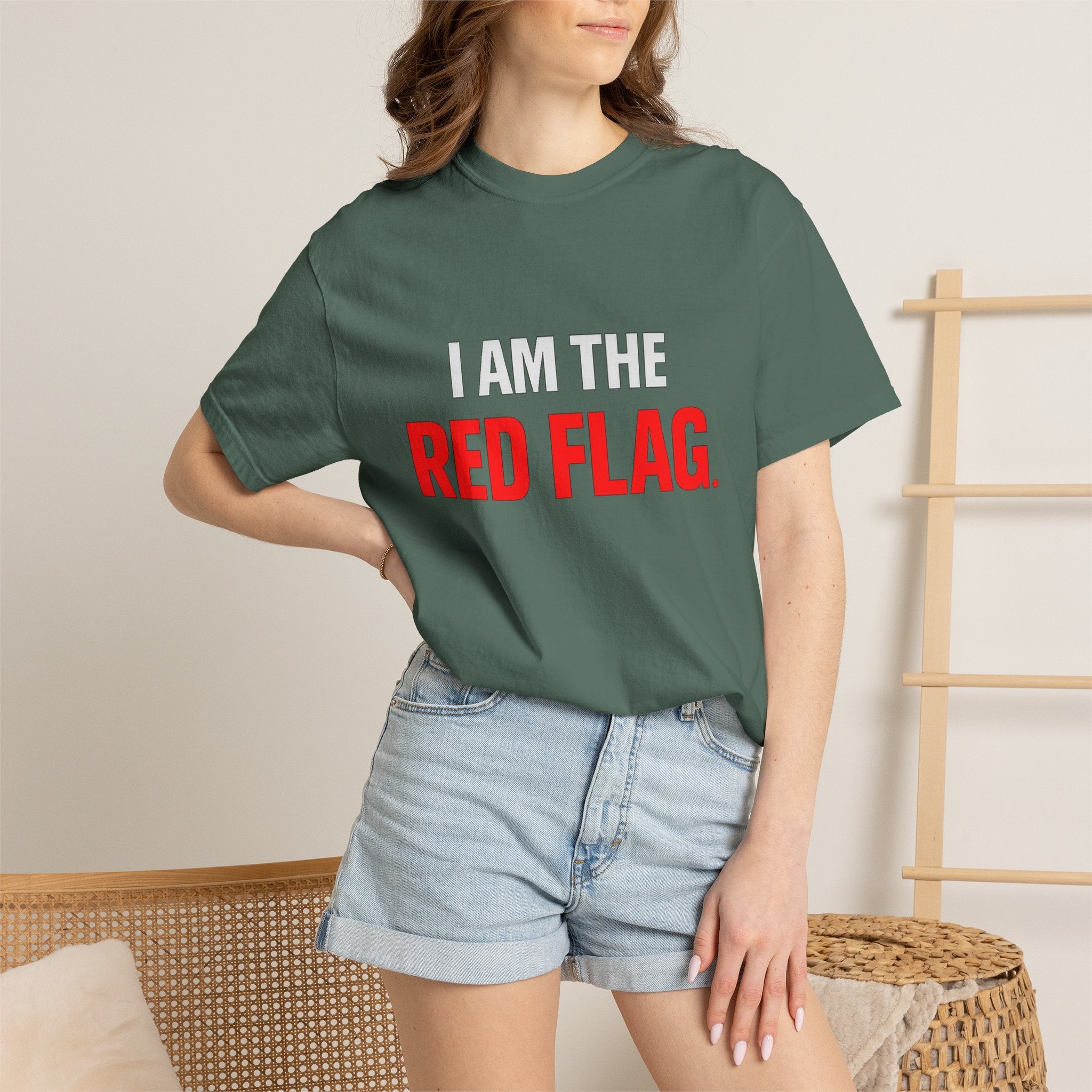 I Am The Red Flag T-Shirt — Funny Bold Text Graphic Tee (Back: "Everyone Has a Dark Side, What's Yours?")