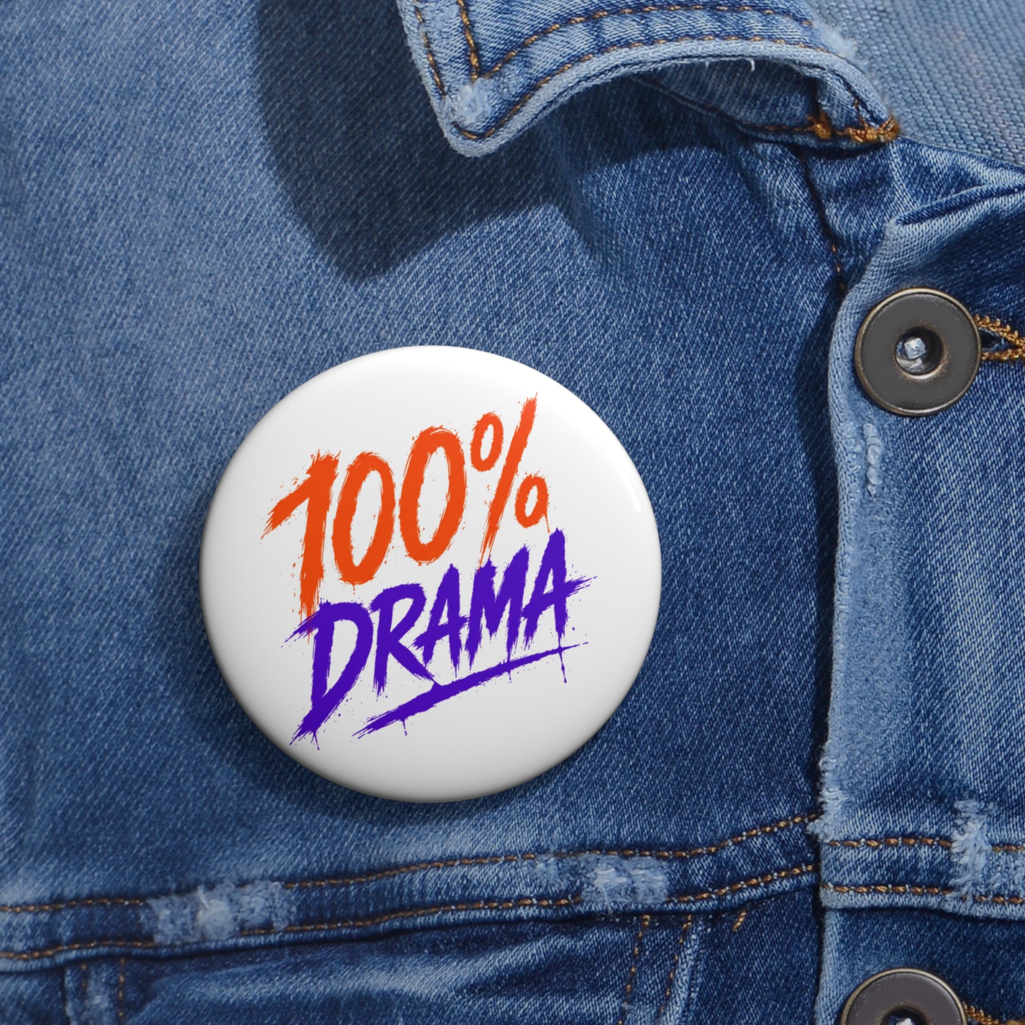 Pin Button — "100% Drama" Retro Graphic Lapel Pin