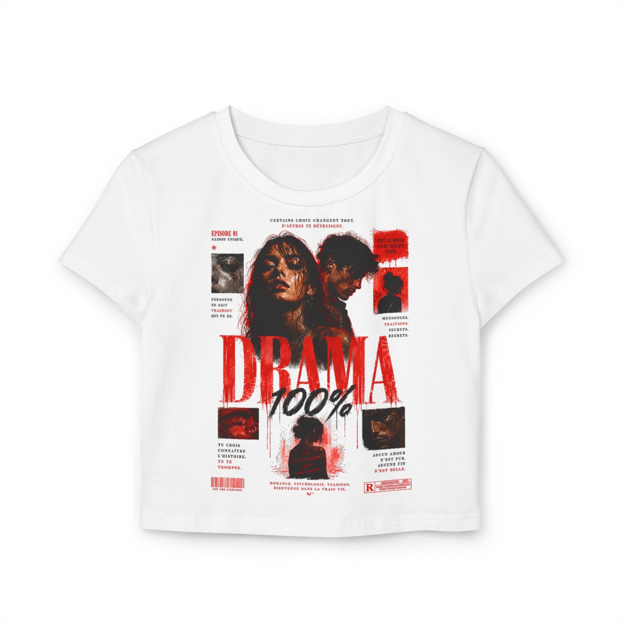 Drama 100% Graphic Crop Tee — Women's Vintage Movie Poster Style Shirt