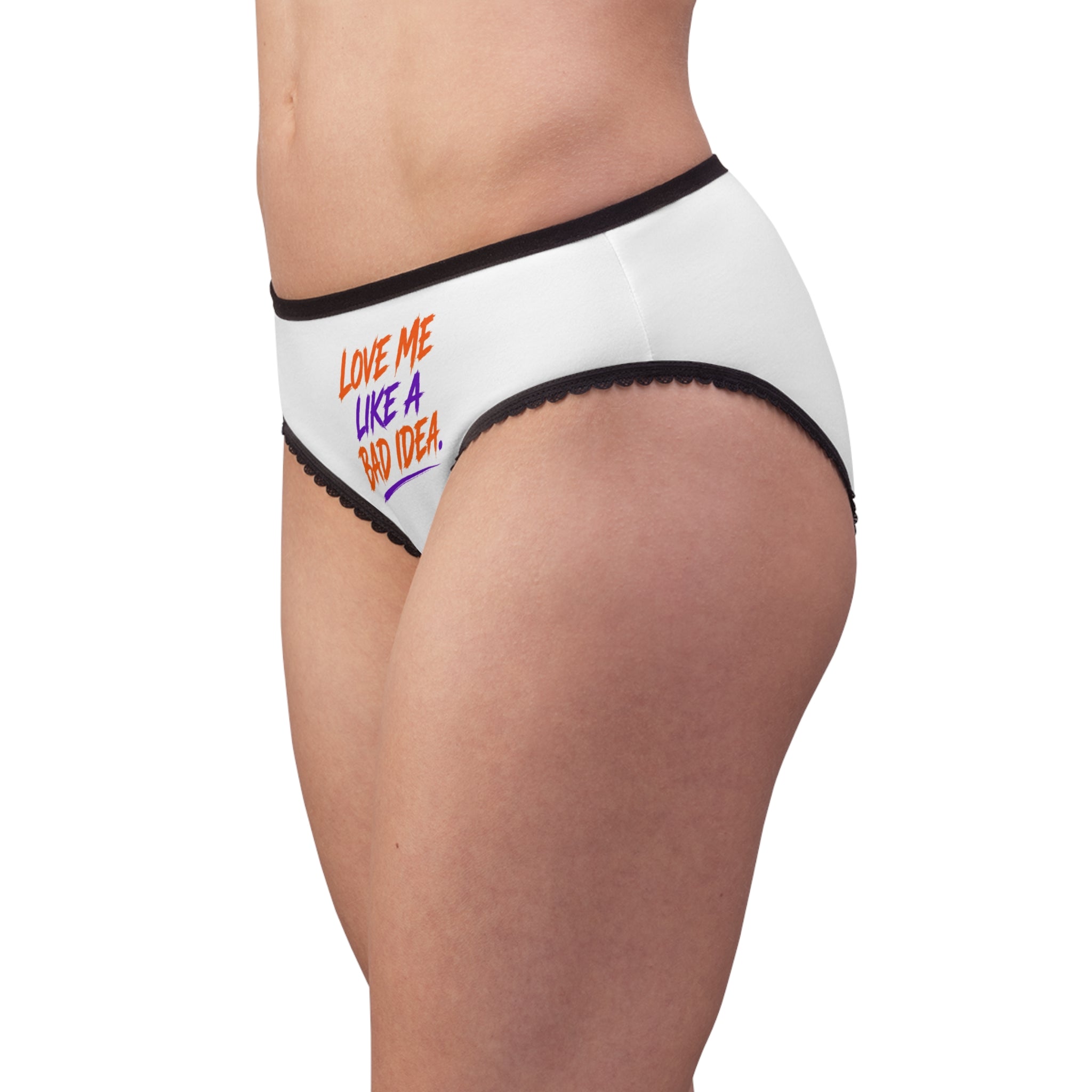 Women's Briefs — "Love Me Like a Bad Idea" Lace-Trimmed Printed Panties