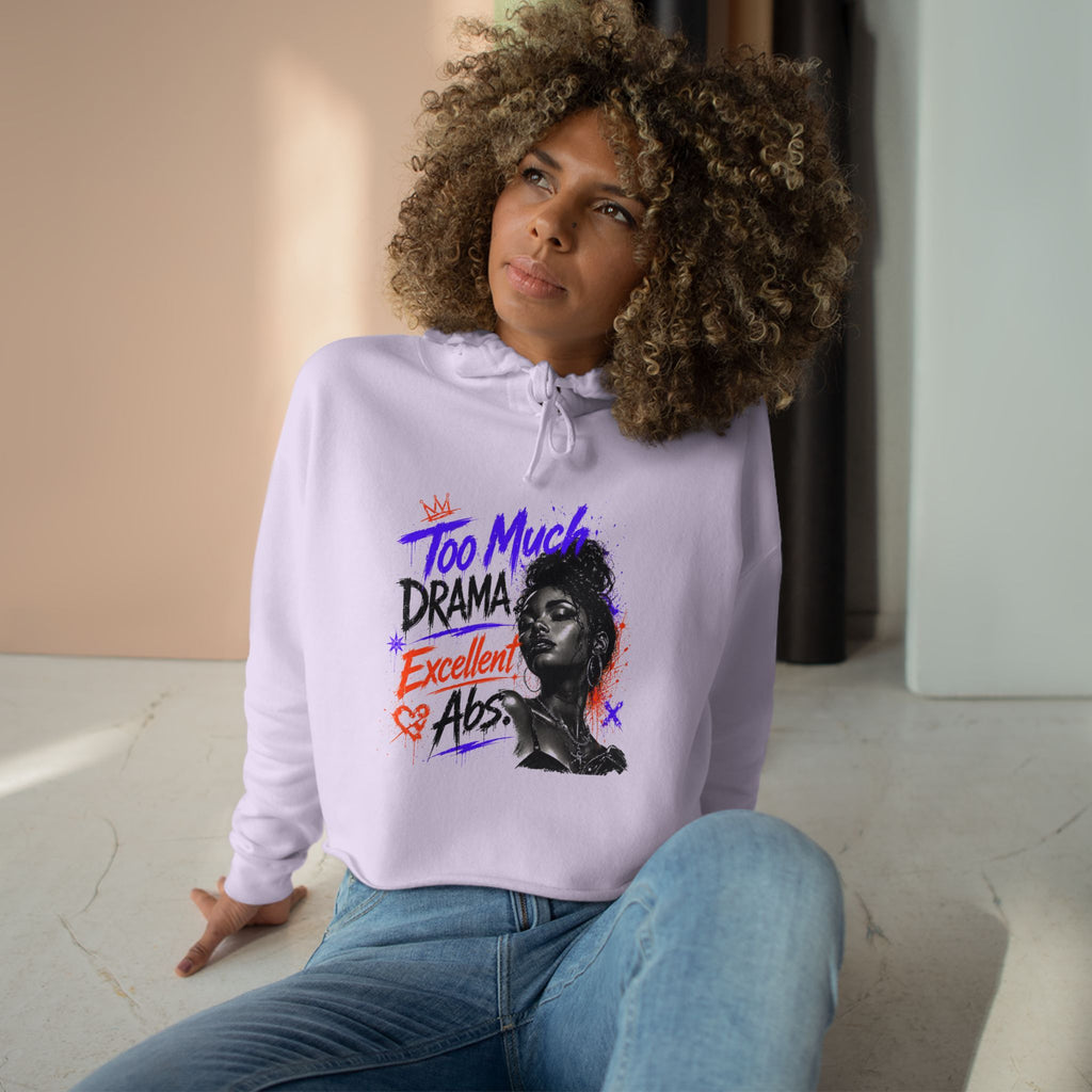 Too Much Drama Crop Hoodie — Retro Portrait Graphic Cropped Hoodie