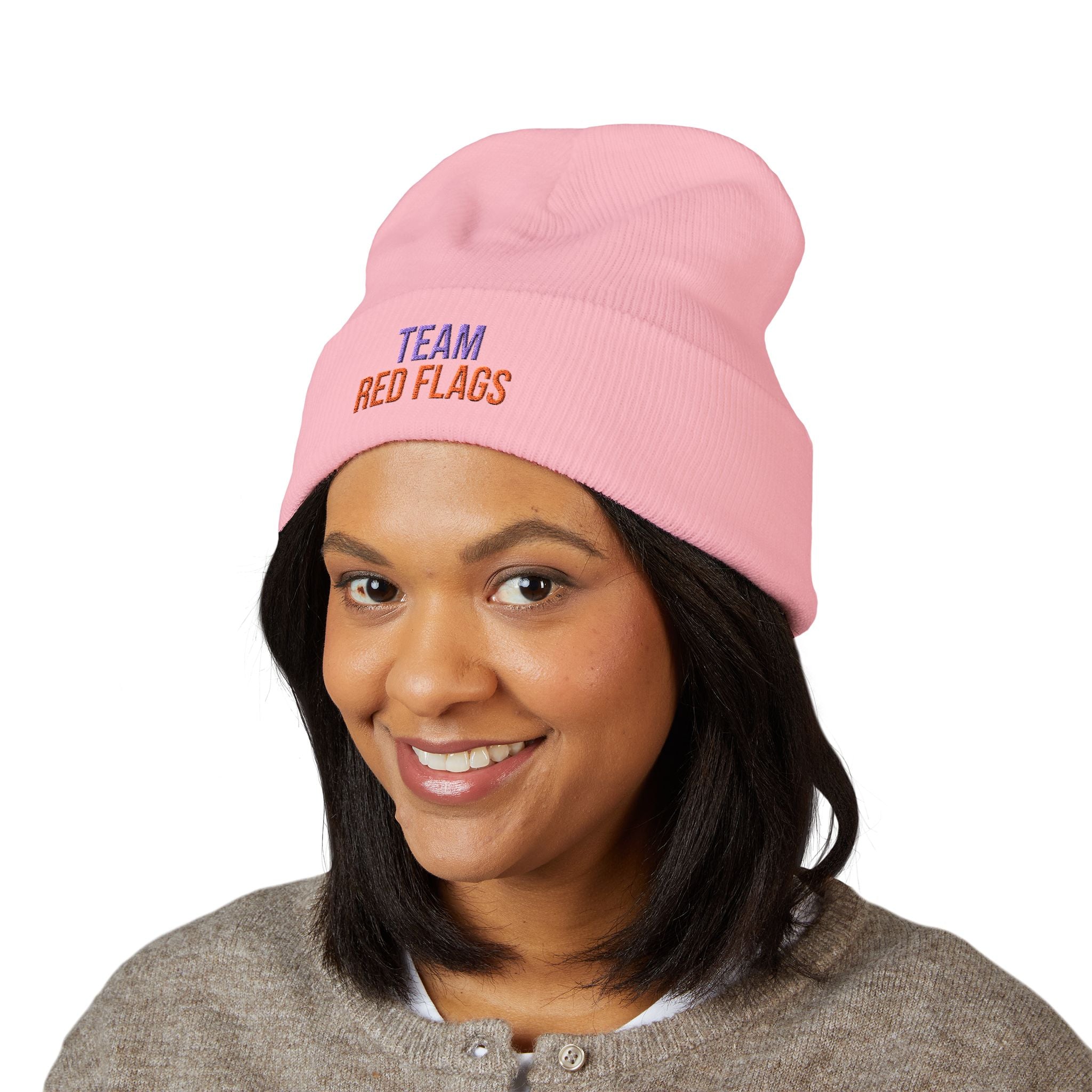 Embroidered 'Team Red Flags' Cuffed Beanie