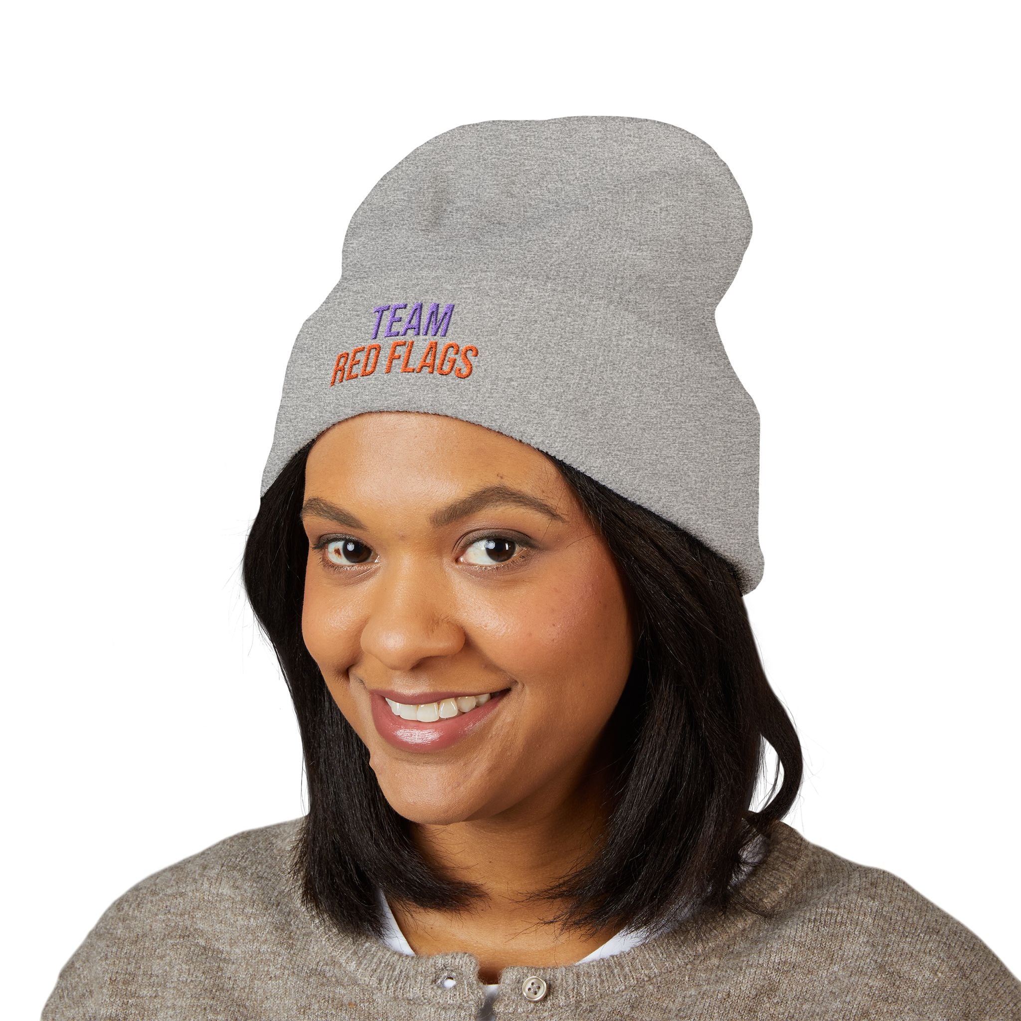 Embroidered 'Team Red Flags' Cuffed Beanie