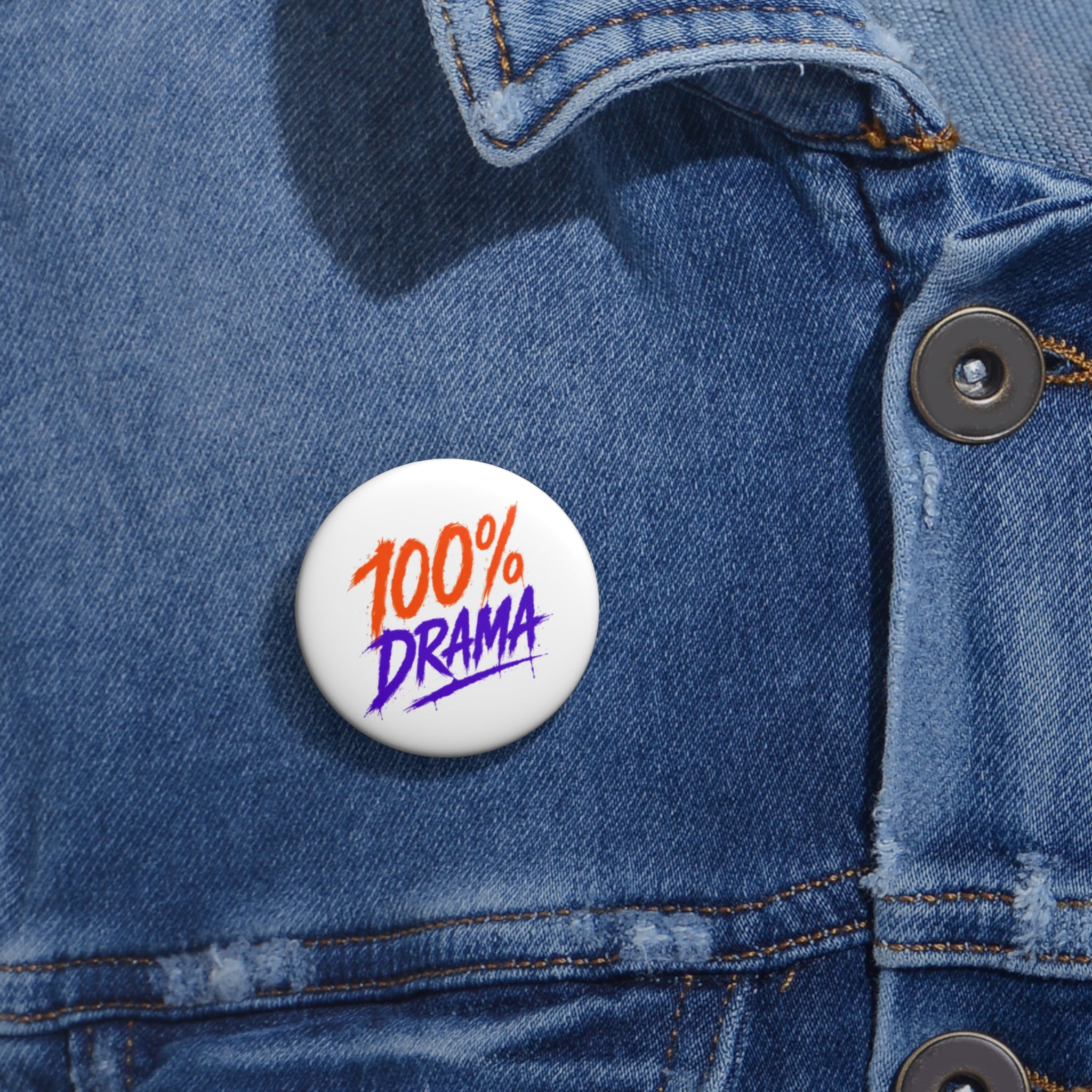 Pin Button — "100% Drama" Retro Graphic Lapel Pin