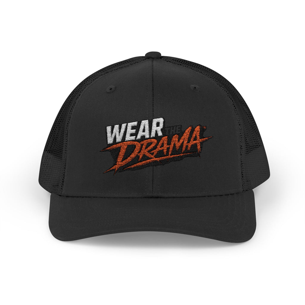 Wear Drama Snapback Trucker Cap — Bold Retro Script Mesh Hat