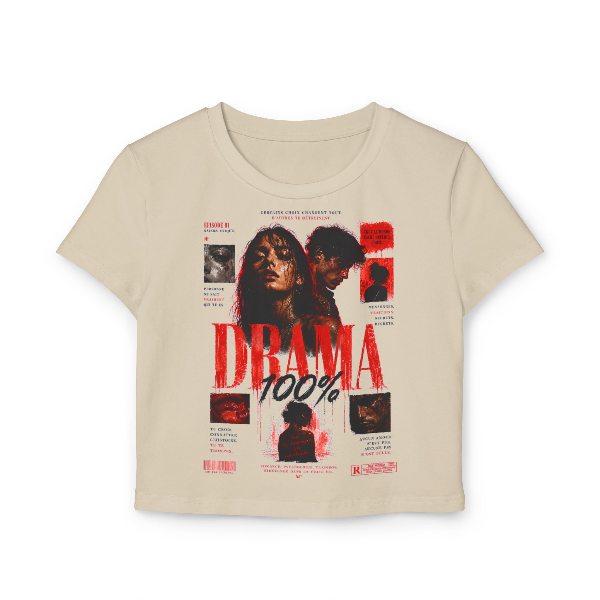 Drama 100% Graphic Crop Tee — Women's Vintage Movie Poster Style Shirt