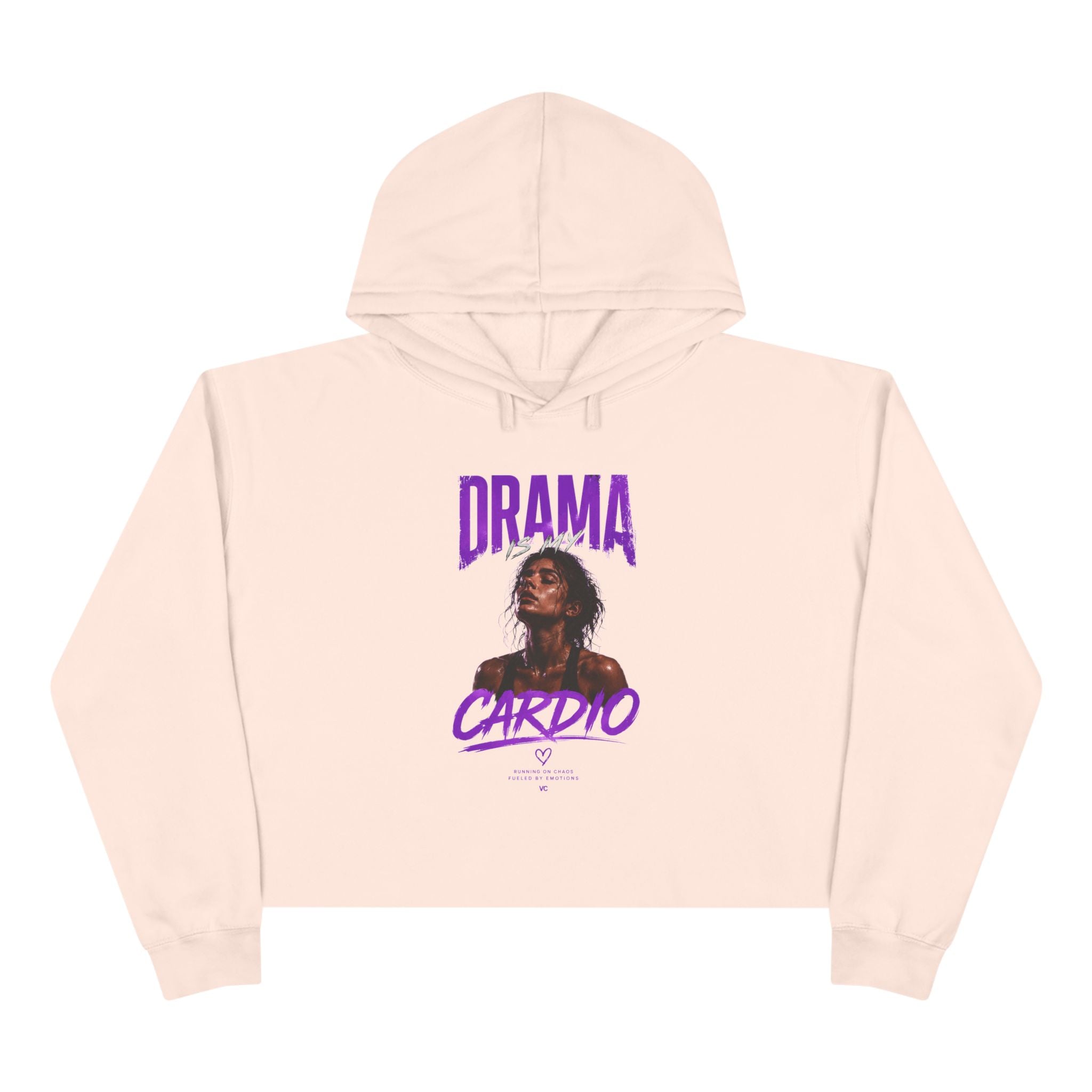 Drama Cardio Crop Hoodie — Graphic Cropped Pullover with Bold Typography