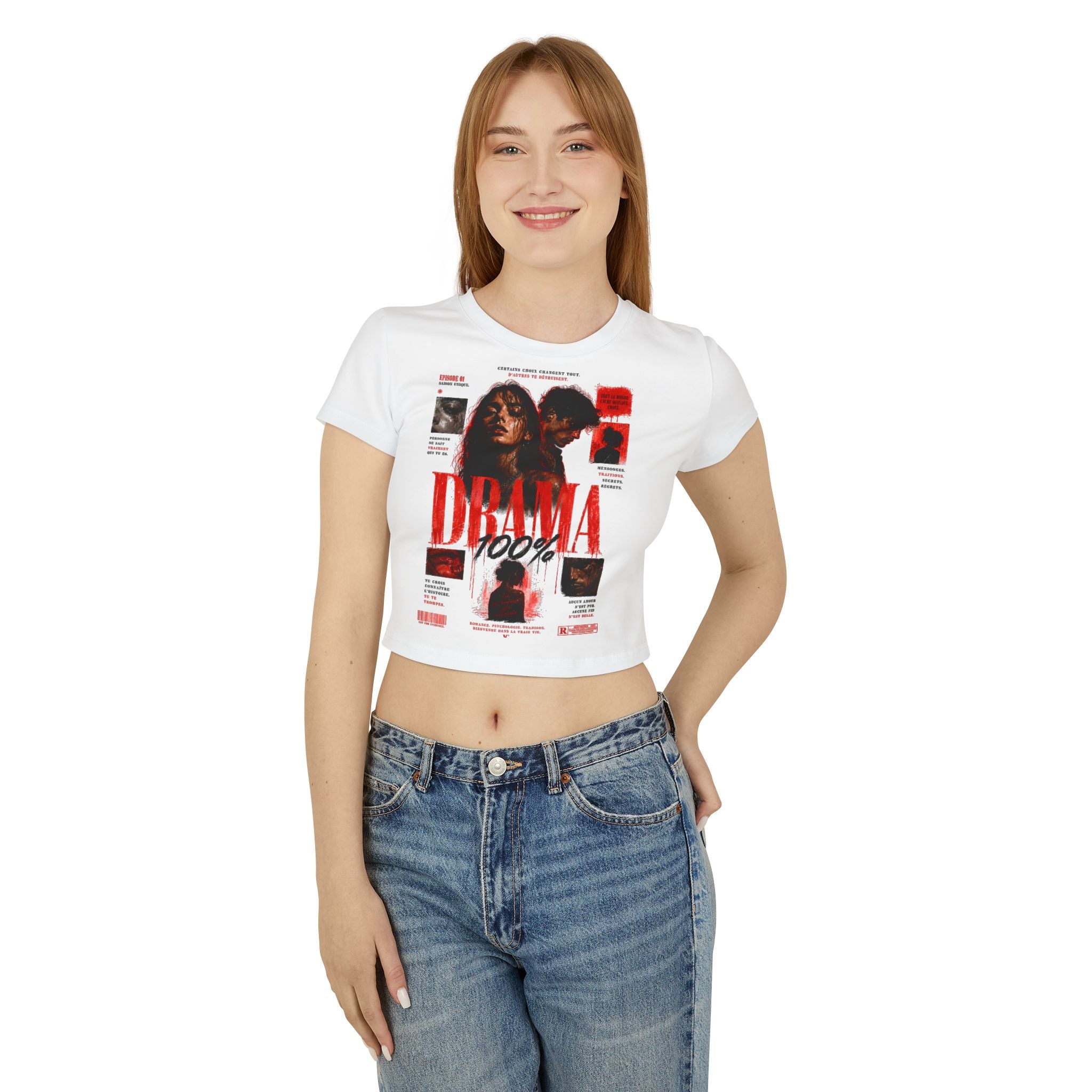 Drama 100% Graphic Crop Tee — Women's Vintage Movie Poster Style Shirt