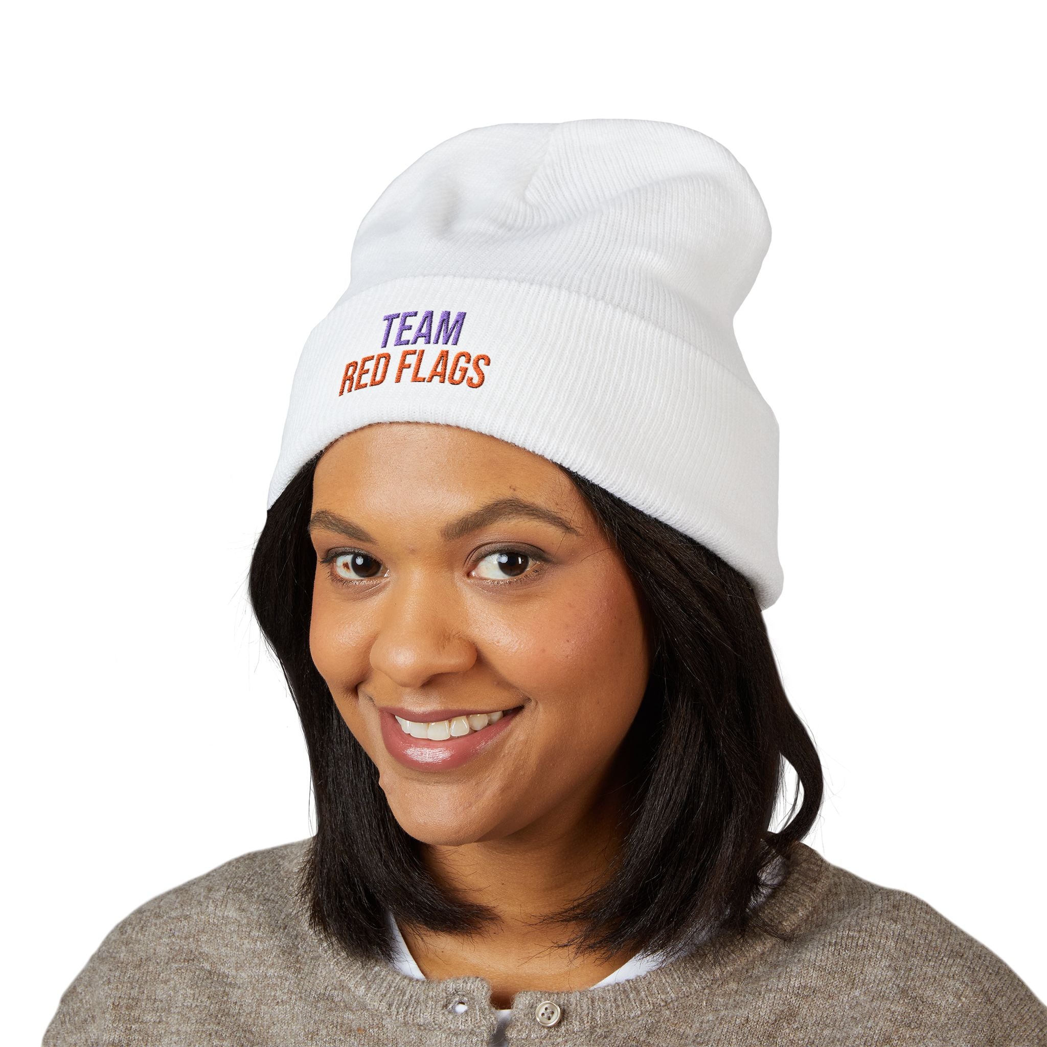 Embroidered 'Team Red Flags' Cuffed Beanie