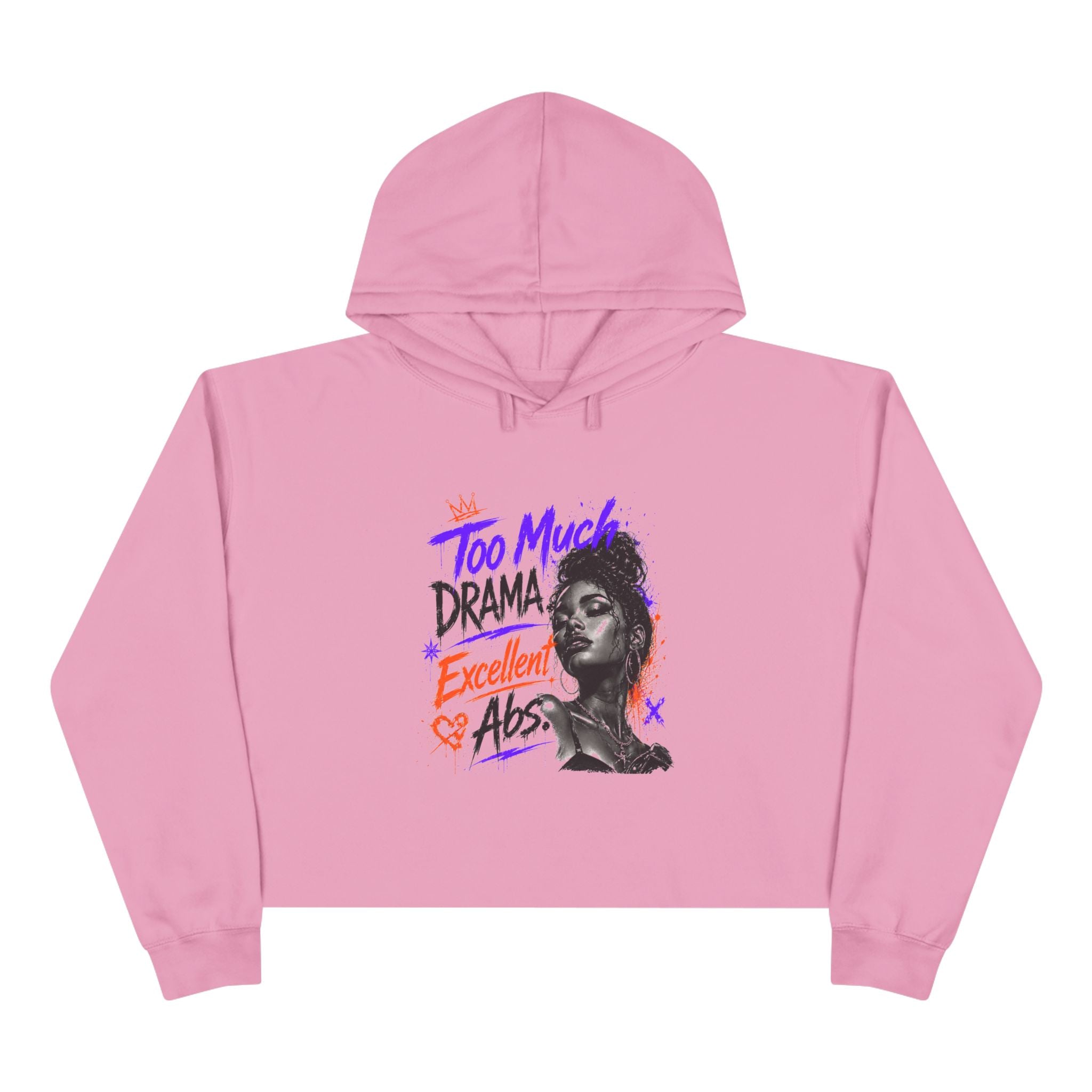 Too Much Drama Crop Hoodie — Retro Portrait Graphic Cropped Hoodie