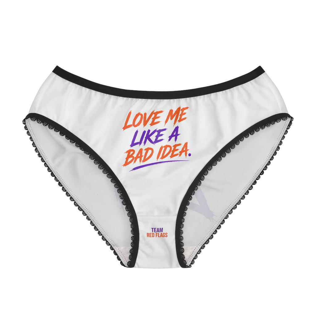 Women's Briefs — "Love Me Like a Bad Idea" Lace-Trimmed Printed Panties