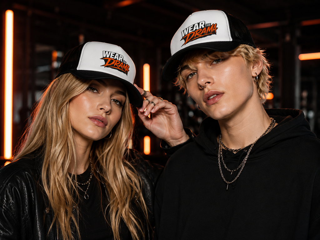 Wear the Drama Trucker Cap — Bold Graphic Mesh Hat for Statement Style