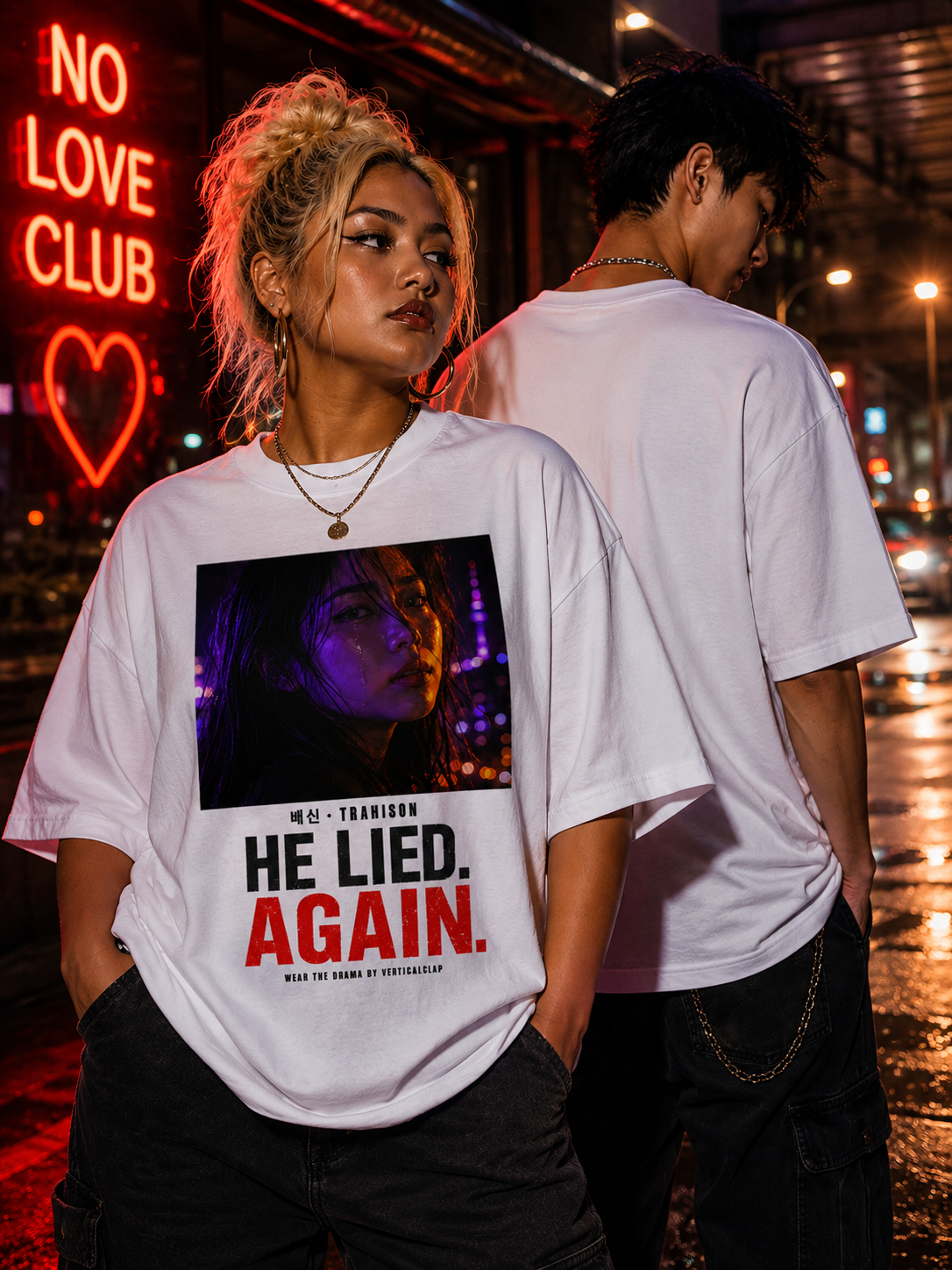 Graphic Tee — "He Lied. Again." Noir Photo Streetwear T-Shirt