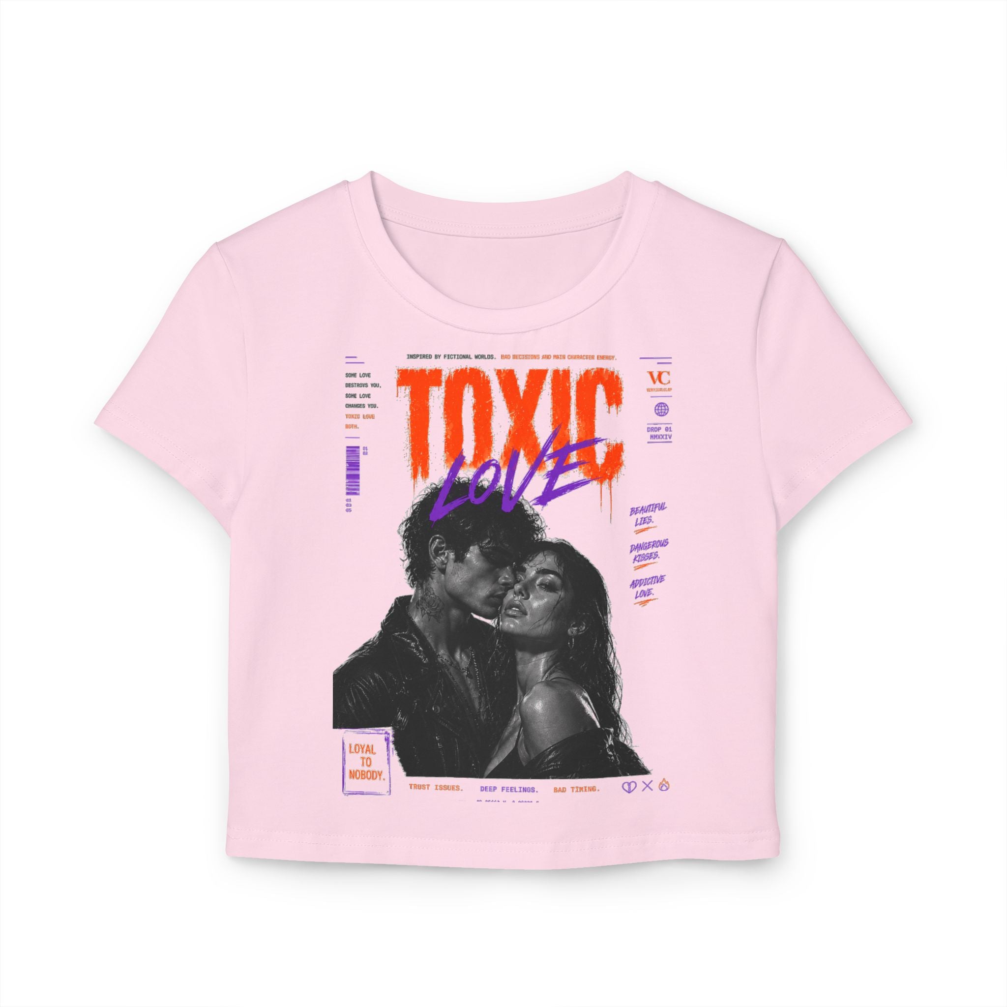 Toxic Love Women's Baby Tee – Retro Graphic Couple Crop Top