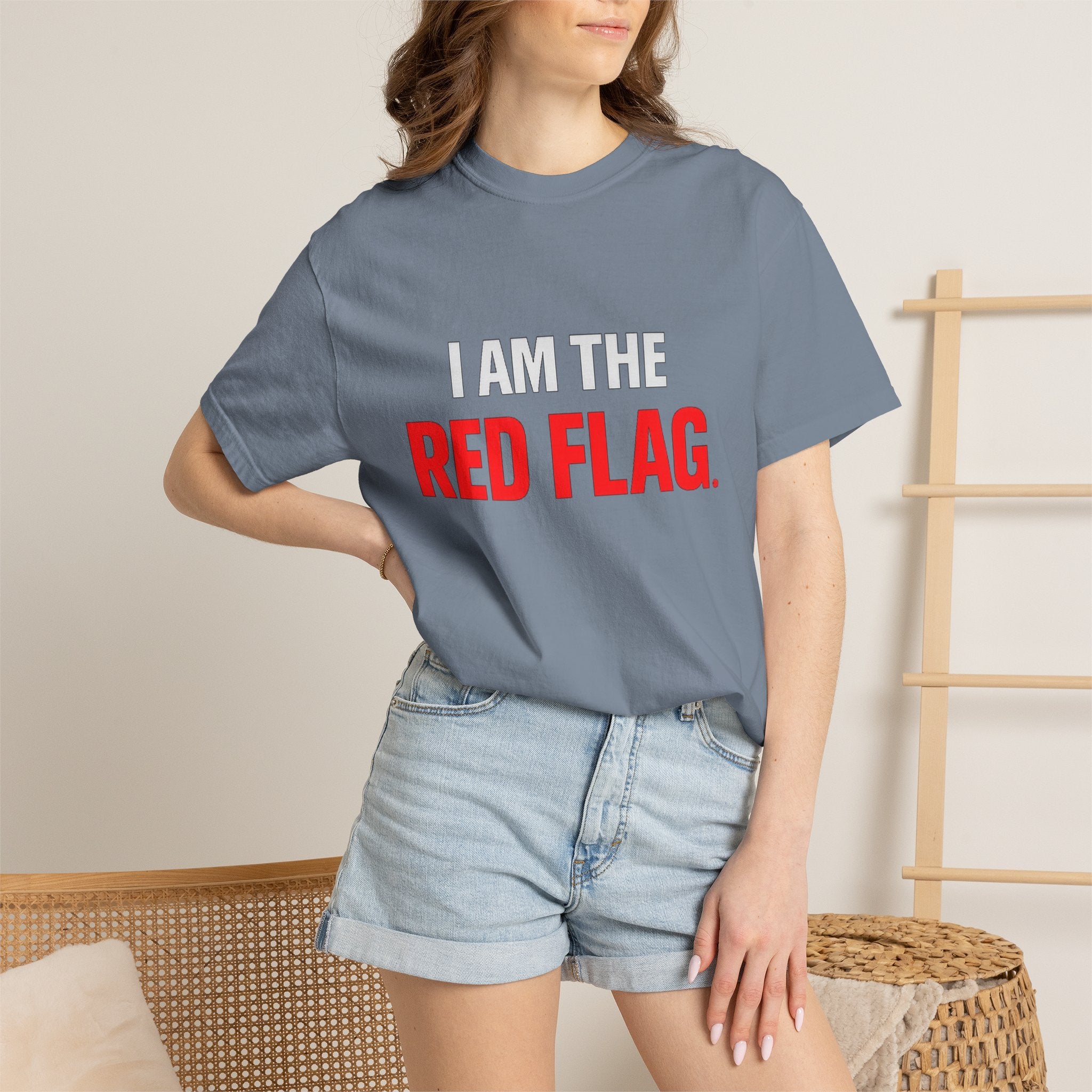 I Am The Red Flag T-Shirt — Funny Bold Text Graphic Tee (Back: "Everyone Has a Dark Side, What's Yours?")
