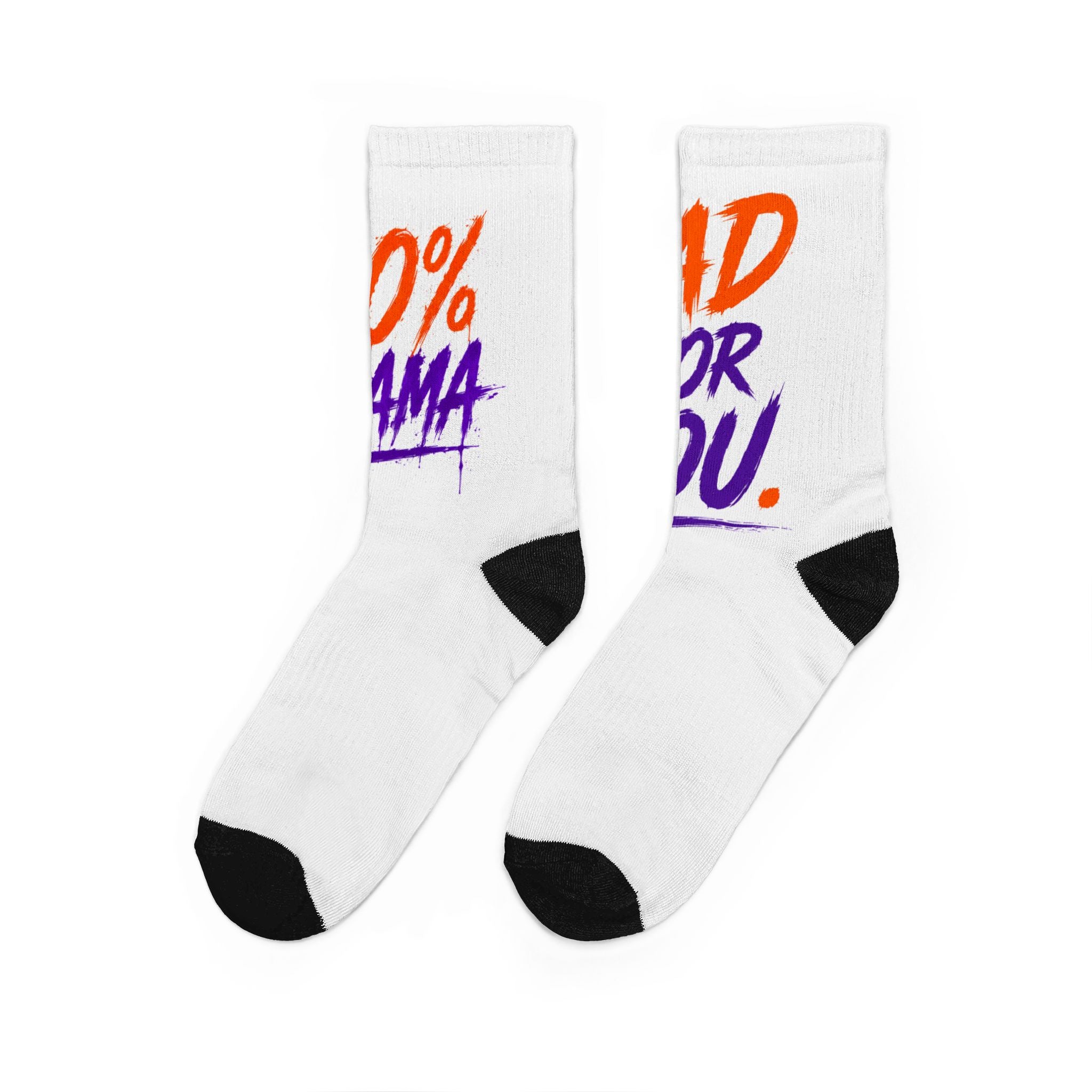 Crew Socks — Bold '100% Drama, Bad For You' Graphic Crew Socks