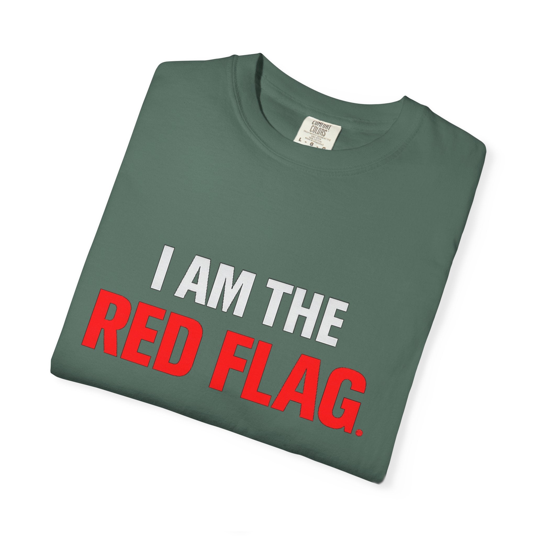 I Am The Red Flag T-Shirt — Funny Bold Text Graphic Tee (Back: "Everyone Has a Dark Side, What's Yours?")
