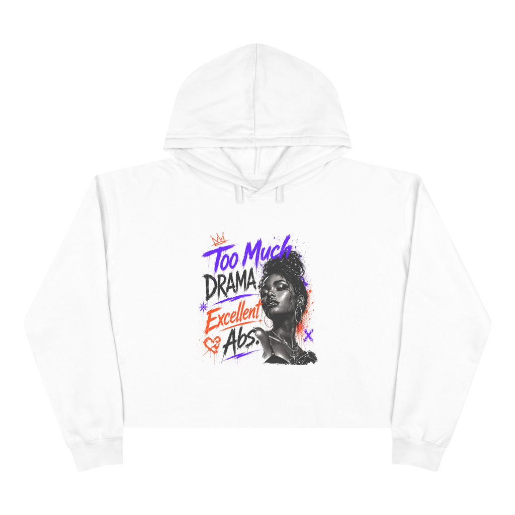 Too Much Drama Crop Hoodie — Retro Portrait Graphic Cropped Hoodie