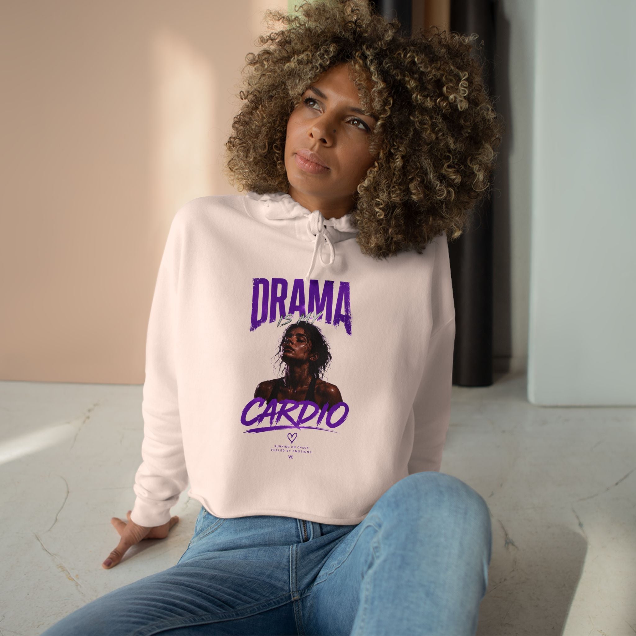 Drama Cardio Crop Hoodie — Graphic Cropped Pullover with Bold Typography