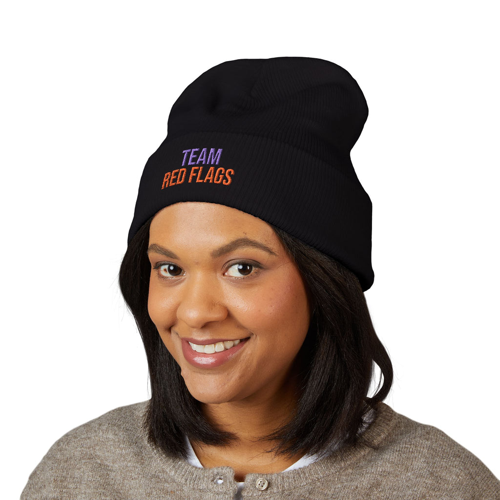 Embroidered 'Team Red Flags' Cuffed Beanie