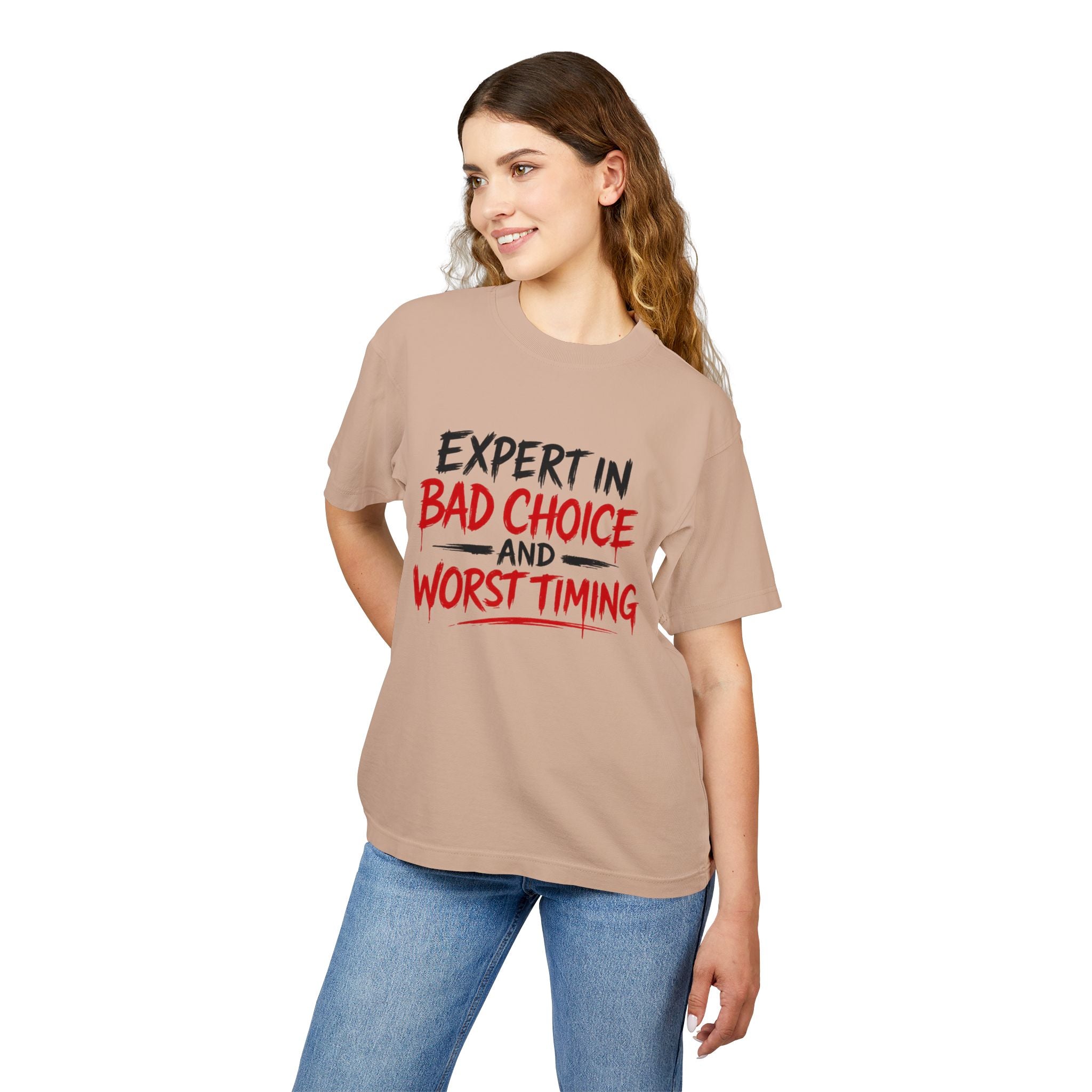 Red Flag Energy Tee — "Expert in Bad Choice and Worst Timing" Graphic T-Shirt
