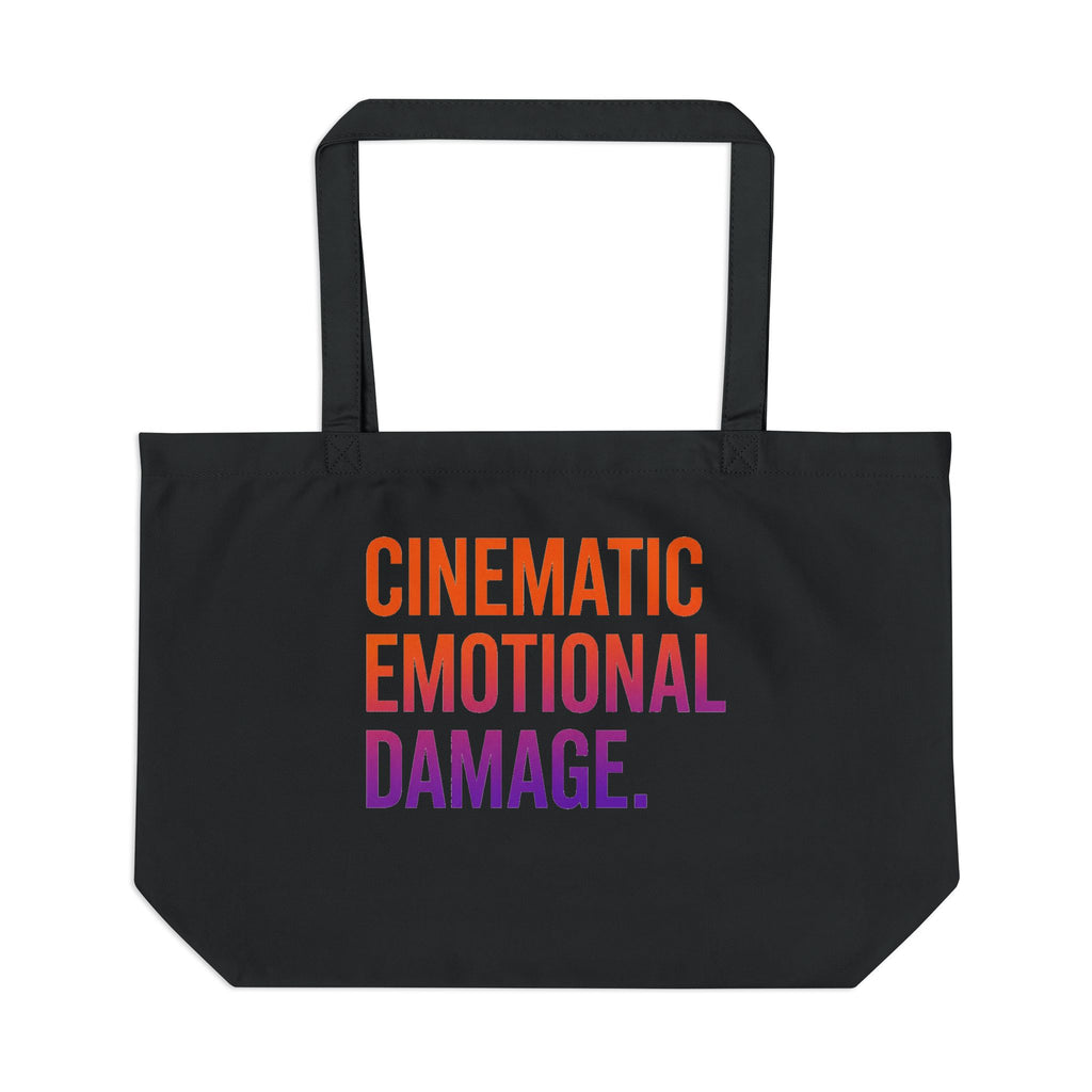 Large Eco Tote — "Hook. Cry. Repeat." / "Cinematic Emotional Damage." Graphic Reusable Tote