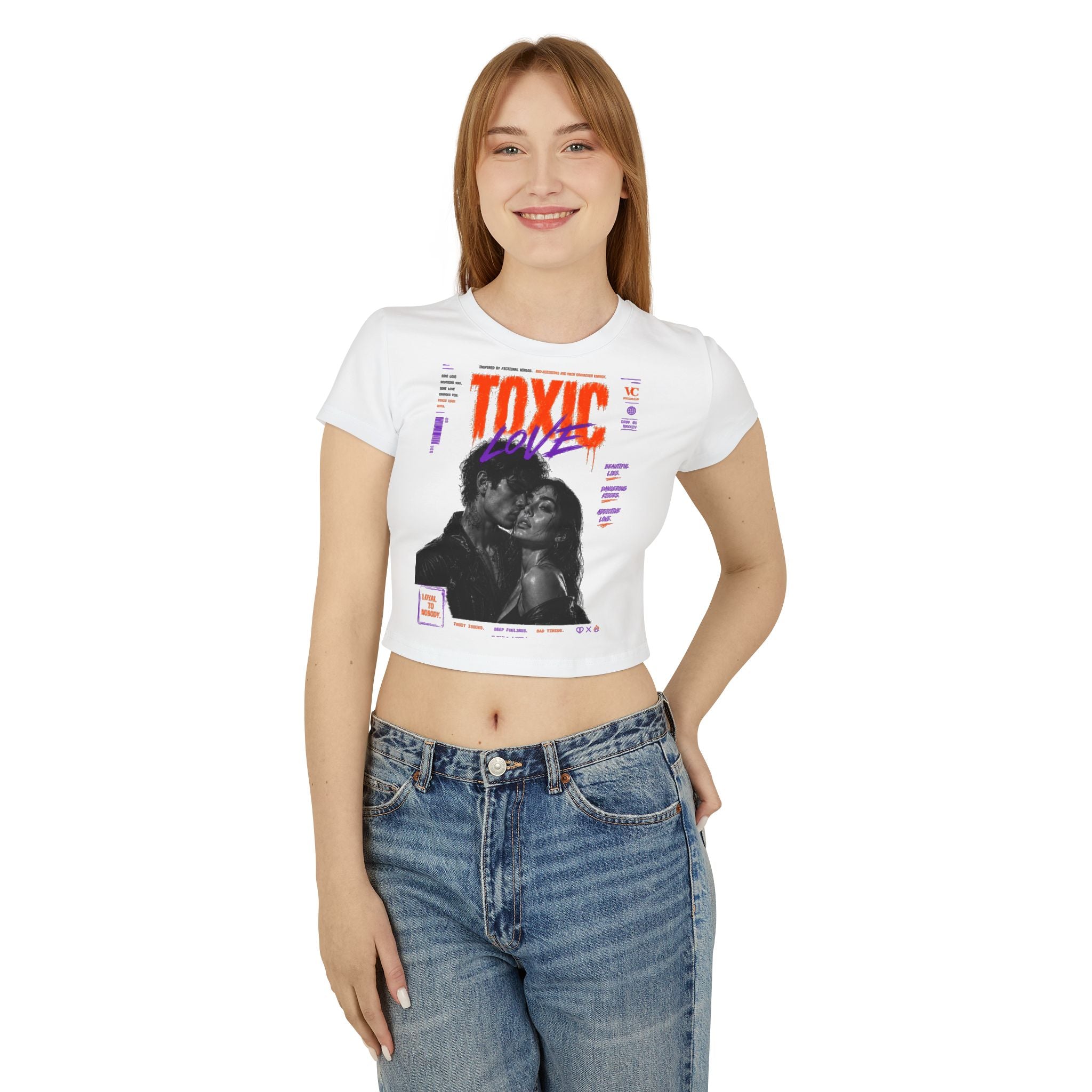 Toxic Love Women's Baby Tee – Retro Graphic Couple Crop Top
