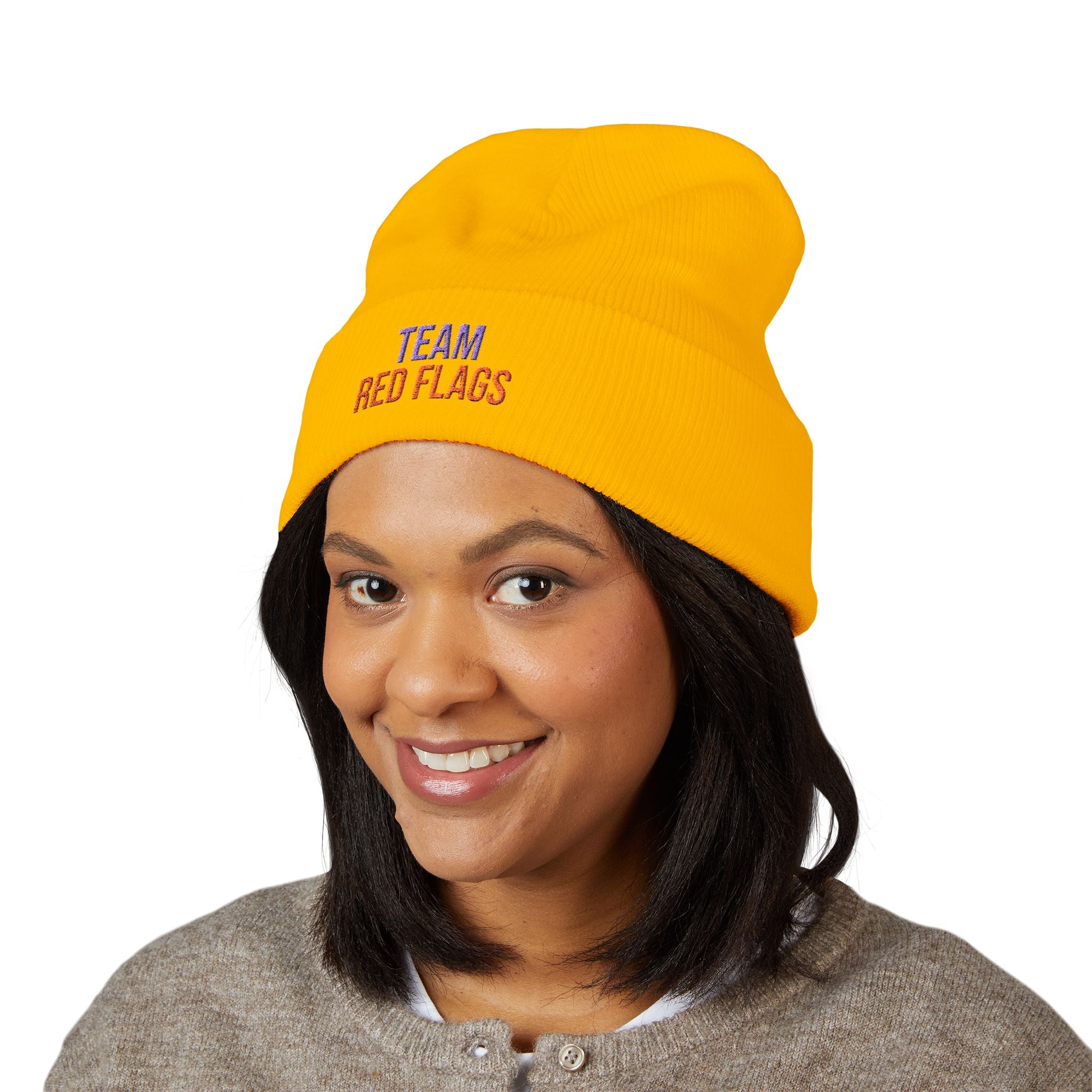 Embroidered 'Team Red Flags' Cuffed Beanie