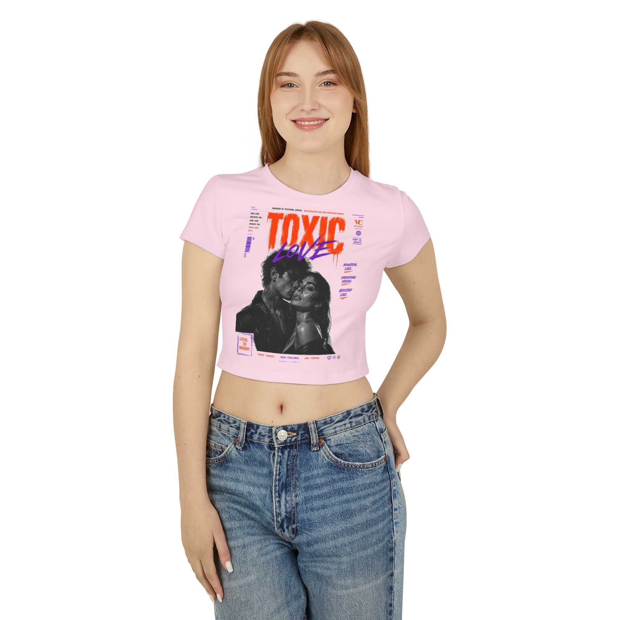 Toxic Love Women's Baby Tee – Retro Graphic Couple Crop Top