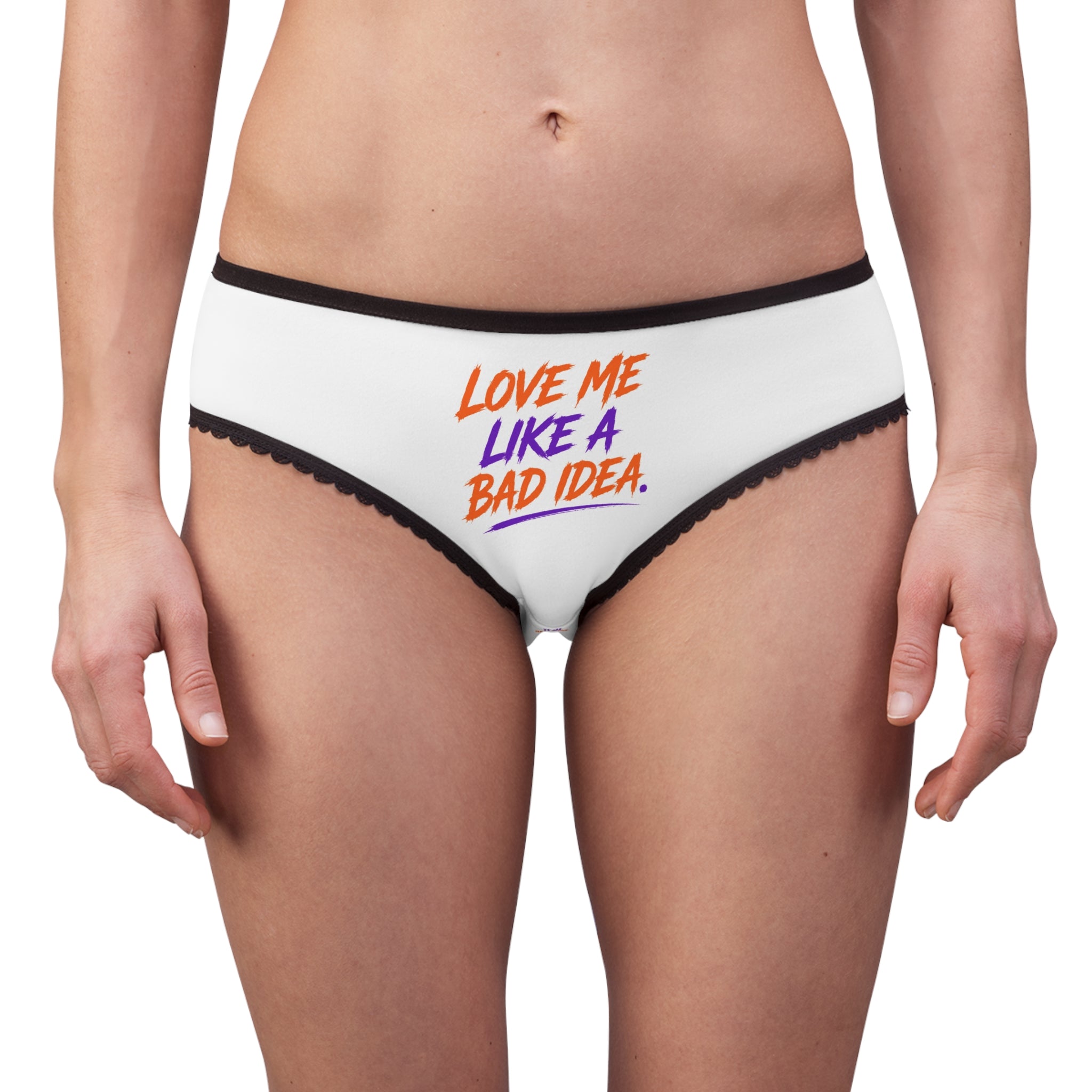 Women's Briefs — "Love Me Like a Bad Idea" Lace-Trimmed Printed Panties
