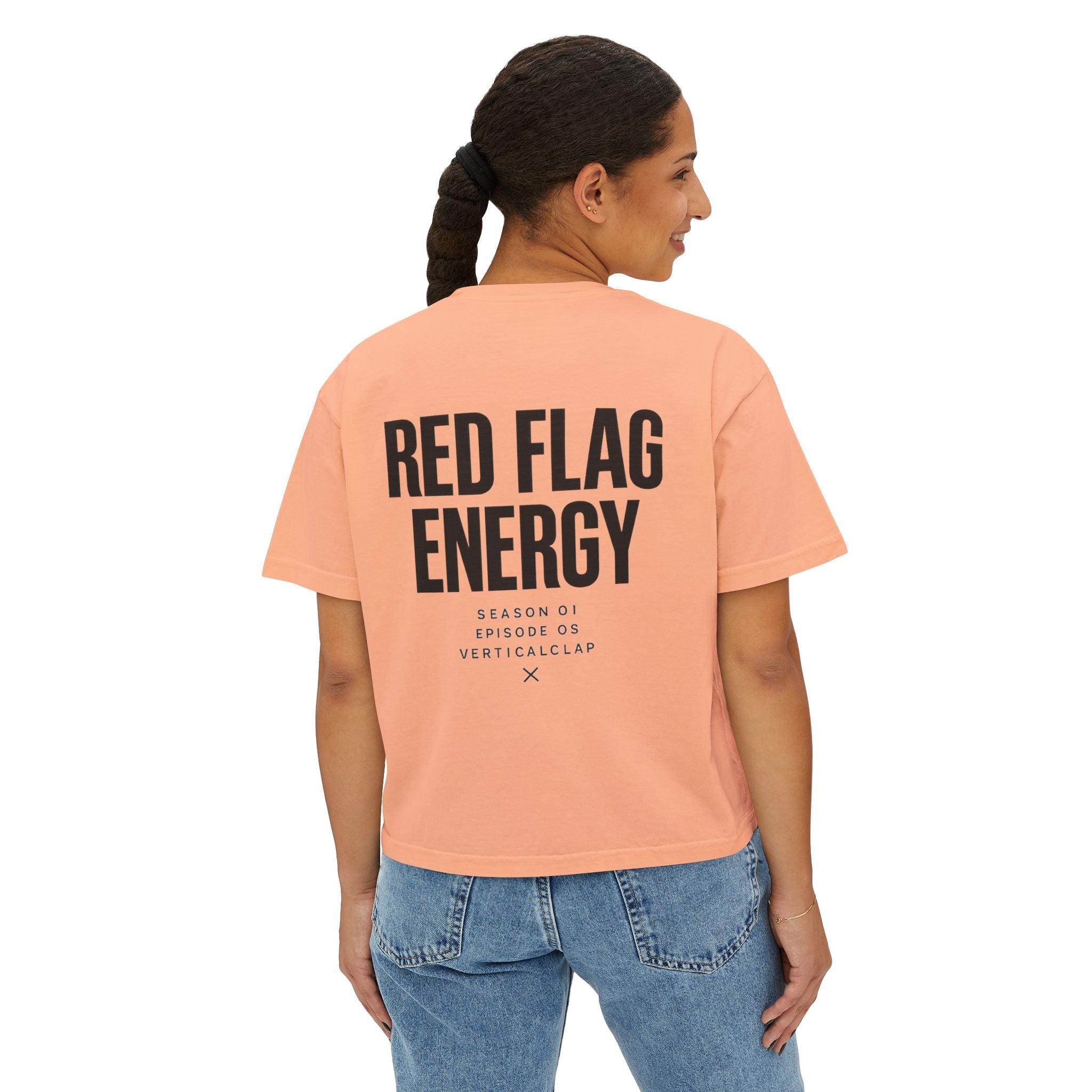 Red Flag Energy Women's Boxy Tee – Bold Graphic Back Print