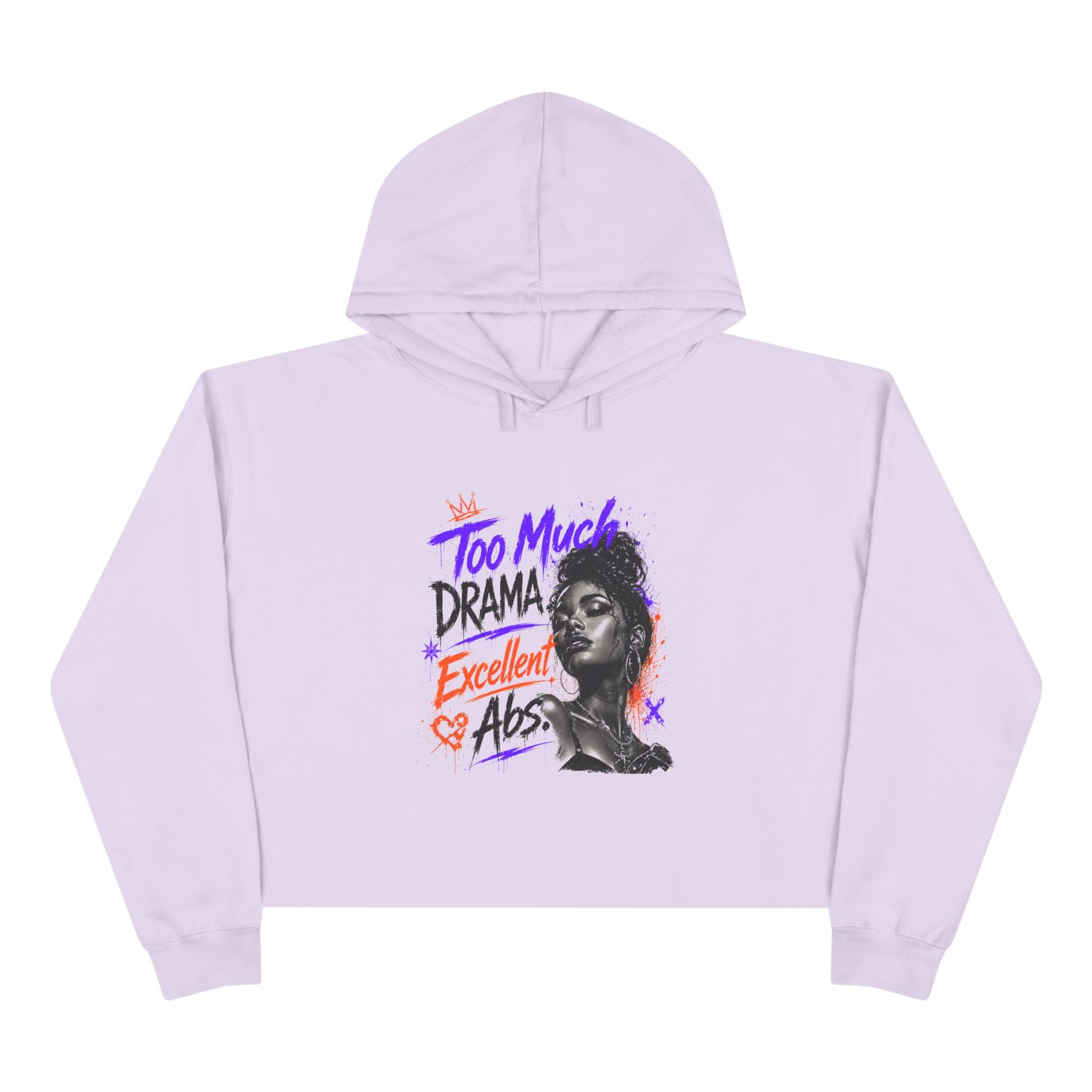 Too Much Drama Crop Hoodie — Retro Portrait Graphic Cropped Hoodie