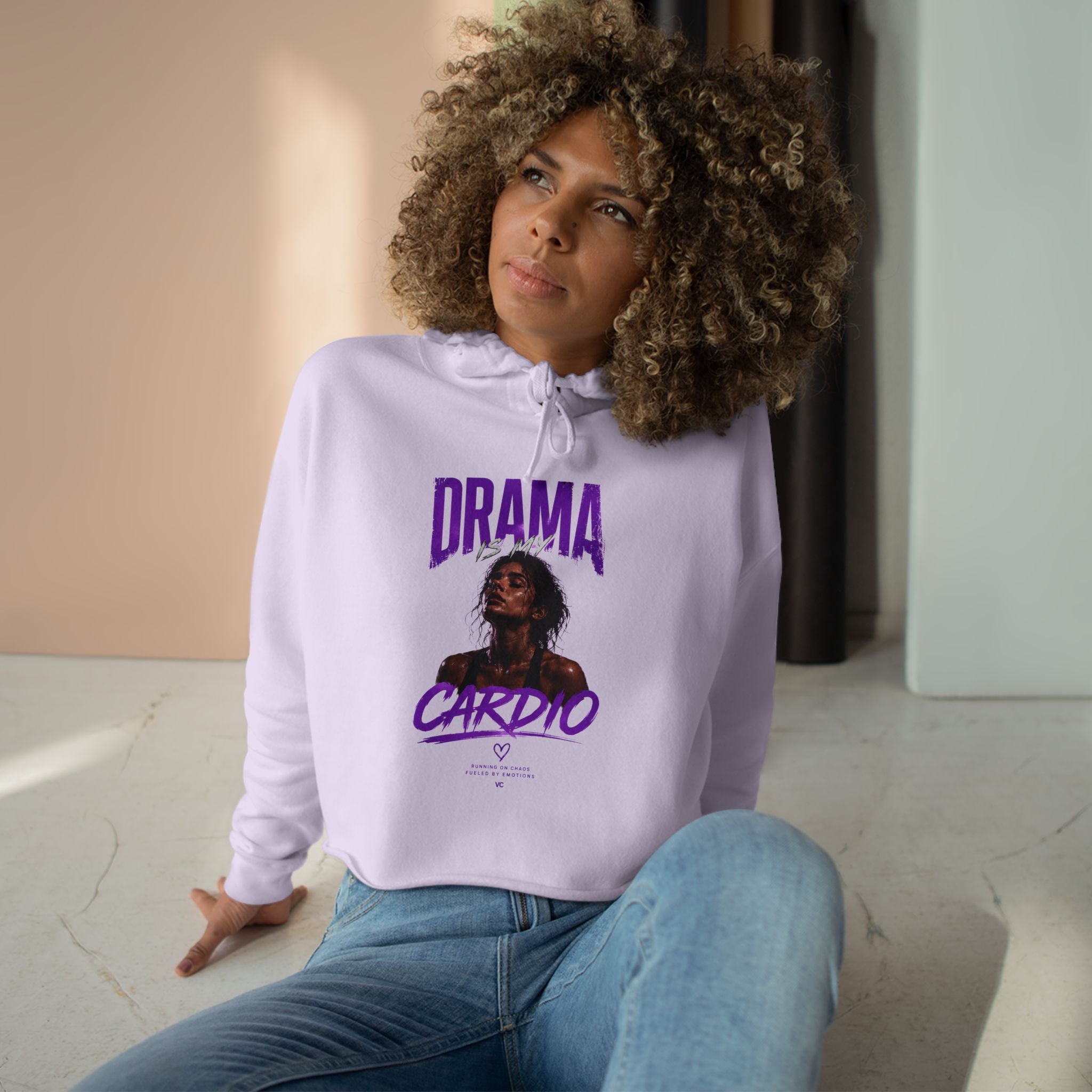 Drama Cardio Crop Hoodie — Graphic Cropped Pullover with Bold Typography